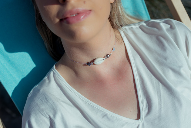 bransoletki z kamieni naturalnych Choker Muszla Czaroit i Agat