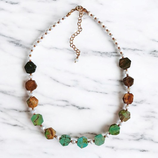 naszyjniki - inne UNIKAT : turkus i perły : naszyjnik unikatowy