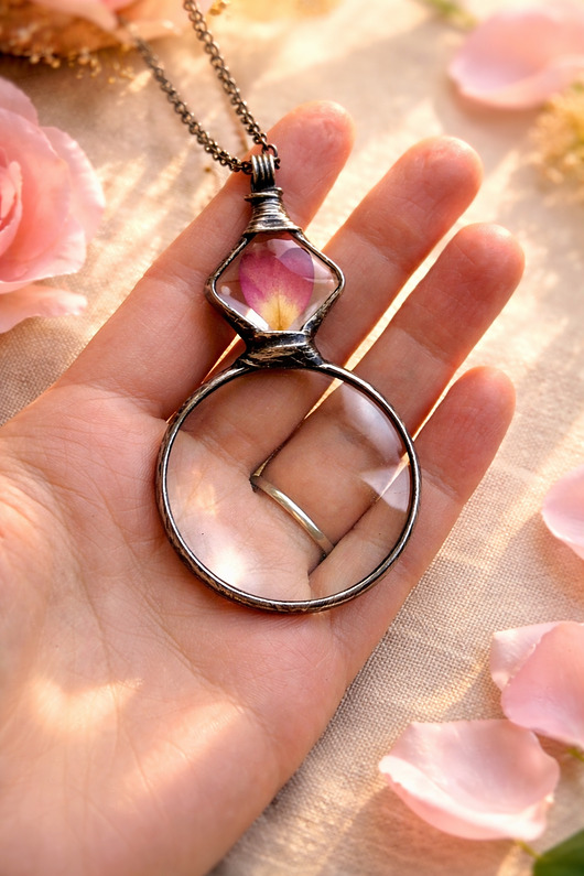 wisiory Naszyjnik Lupa z Różyczką