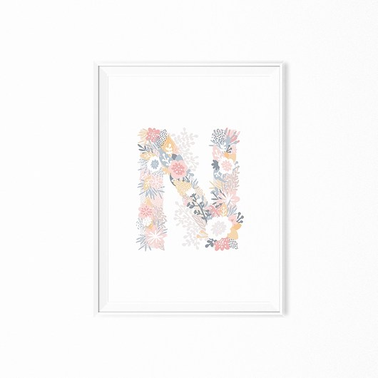 Plakat skandynawski pastelowy z literką  N myscandi