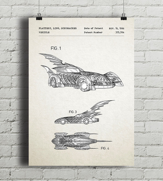 plakaty Batman - Batmobil - patent - plakat vintage