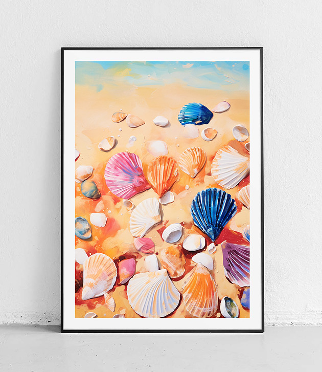 plakaty Plakat Kolorowe muszle na plaży