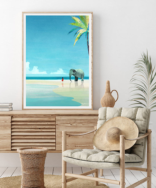 plakaty Plakat Egzotyczne wakacje - lazurowa plaża ze słoniem