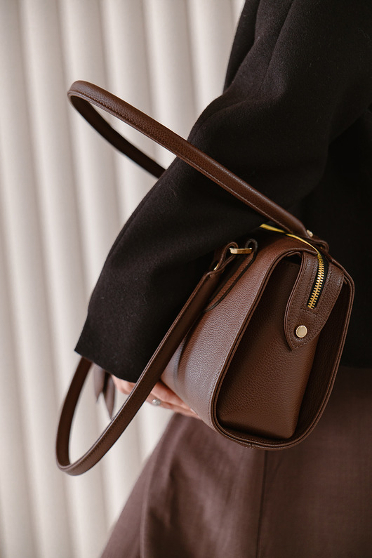 torby na ramię PERFECT BAG - skórzana torebka - brąz klasyczny