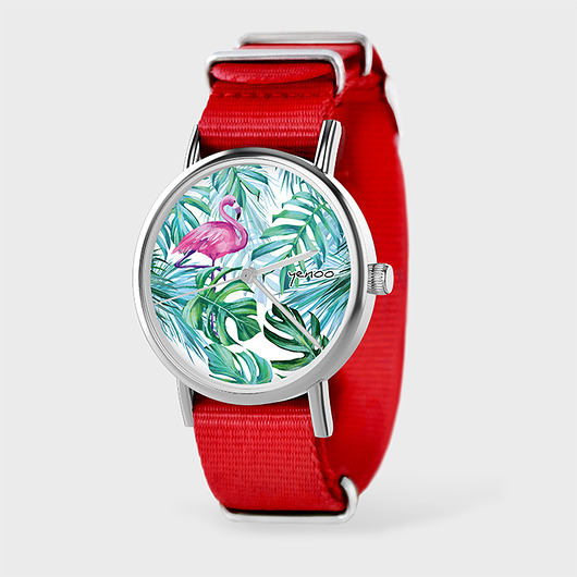 zegarki damskie Zegarek - Flaming, tropikalny - czerwony, nato