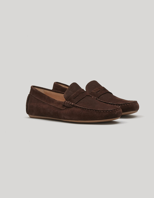 buty męskie Brązowe mokasyny zamszowe F301