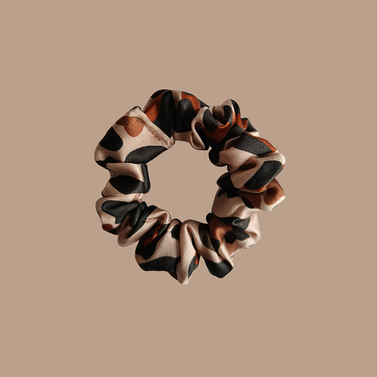 gumki do włosów Gumka jedwabna, scrunchie, frotka beżowa panterka MINI