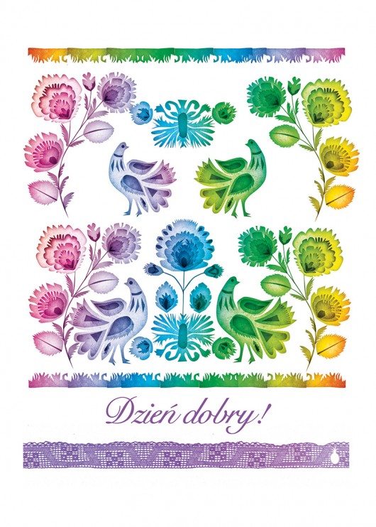 PLAKAT ŁOWICKI WHITE2  grafika  folk(basic size) Ananas Project