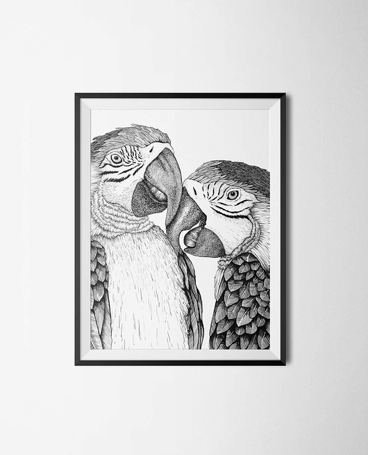 Grafika "Papugi" 100 x 70 cm Lignes Noires
