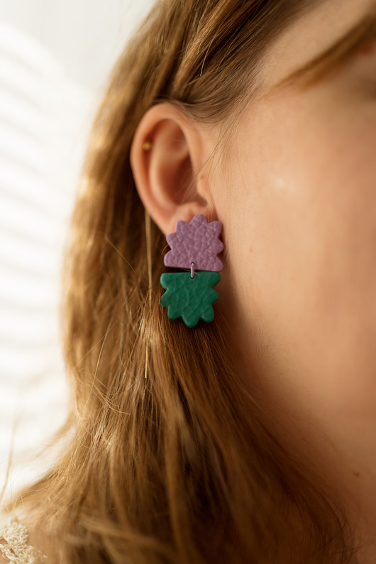 kolczyki z masy plastycznej Dwukolorowe sztyfty z fakturą