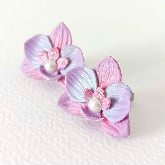 kolczyki z masy plastycznej Pastelowe Kolczyki Orchidea