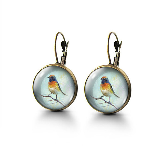 kolczyki szklane Kolczyki - Kolorowy ptak - brąz