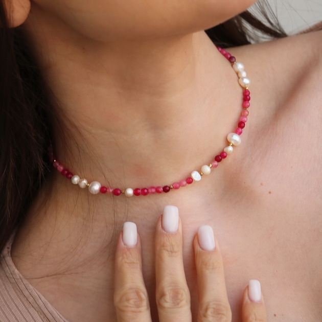 chokery Choker / naszyjnik z jadeitów i pereł naturalnych- srebro 925 pozłacane