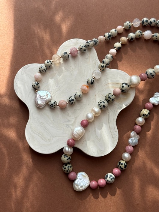 chokery Naszyjnik choker selflove czyli perła serce i kamienie naturalne