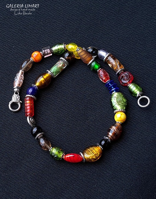 korale Vintage style elegancki naszyjnik ze szkła weneckiego multicolor Prezent lux