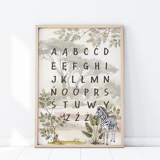 obrazy i plakaty do pokoju dziecięcego PLAKAT ALFABET SAFARI P357