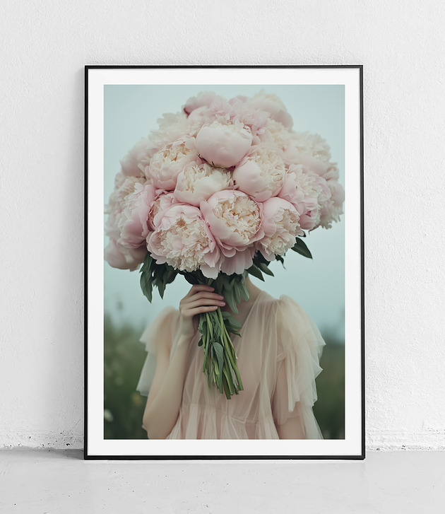plakaty Plakat Bukiet piwonii i kobieta