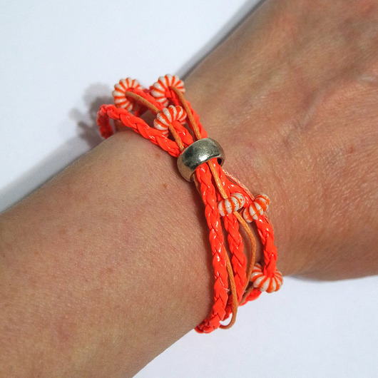 bransoletki - inne Bransoletka - Neonowa pomarańcza - rzemienie