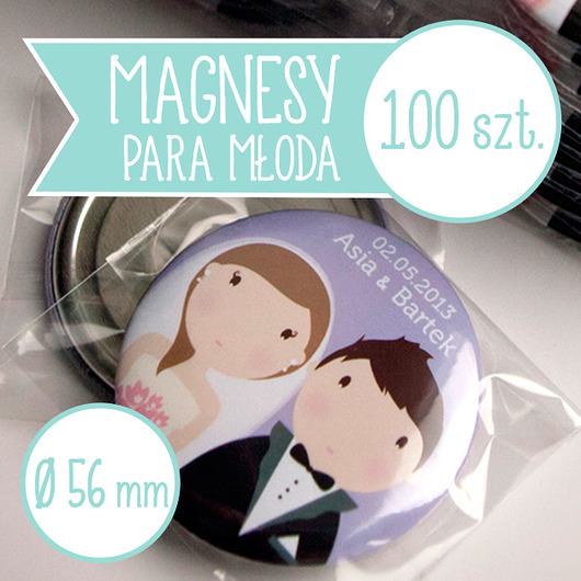 100 szt. magnesy ślubne Młoda Para 56 mm inkipinki