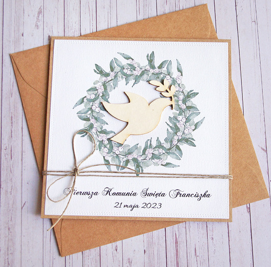 kartki na komunię Kartka, PERSONALIZACJA : I Komunia Święta : gołąb II
