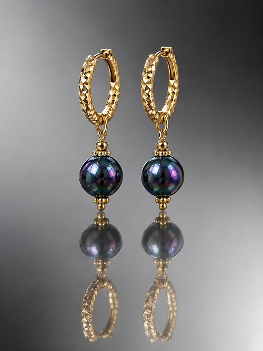 kolczyki pozłacane Pearls /navy blue / vol. 6 - kolczyki pozłacane /12.01.26/