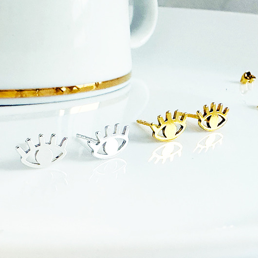 kolczyki pozłacane Srebrne kolczyki oczy, sztyfty oczka