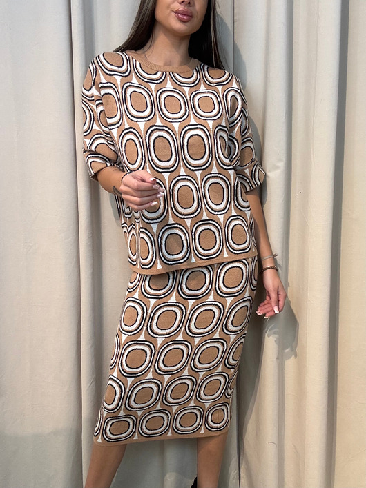 komplety damskie Komplet spódnica i sweter Camel