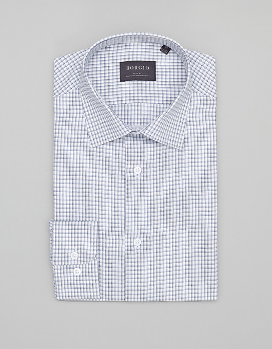 koszule męskie Koszula w kratkę matera 00454 długi rękaw granatowy slim fit