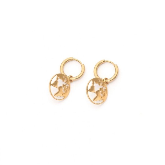 kolczyki - inne Mapa świata - kolczyki koła ze stali szlachetnej pozłacanej