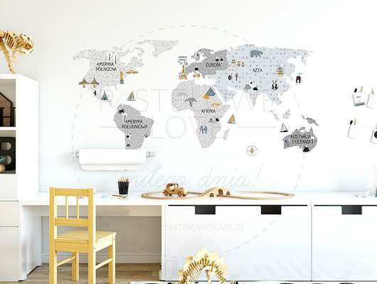 Naklejka MAPA świata - szara S (100 cm x 50 cm) Pastelowelove