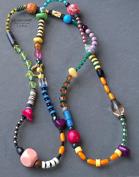 korale Długi bajecznie kolorowy naszyjnik Boho z drobnych koralików super prezent