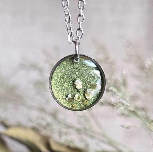 wisiory Wieczne kwiaty srebrny wisiorek prawdziwe kwiaty naszyjnik zielony