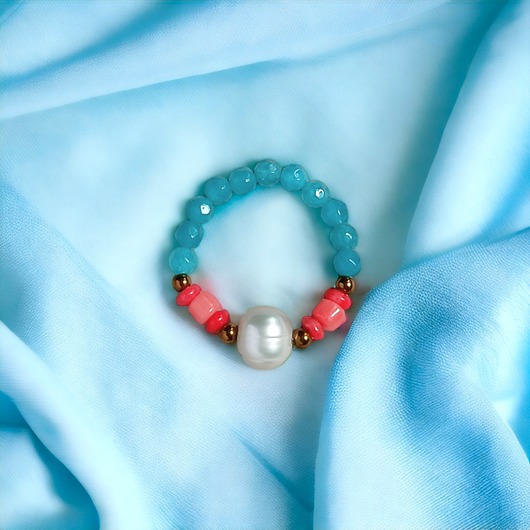 pierścionki elastyczne Pierścionek : summer : perła, koral, jadeit