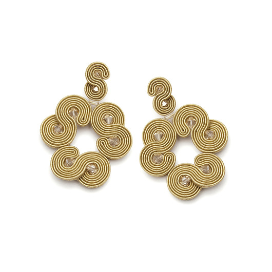 kolczyki soutache Sepia złote duże wieczorowe kolczyki sutasz
