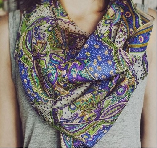 Fioletowo zielony szal ORIENT TOUCH. BOHO STREET WEAR
