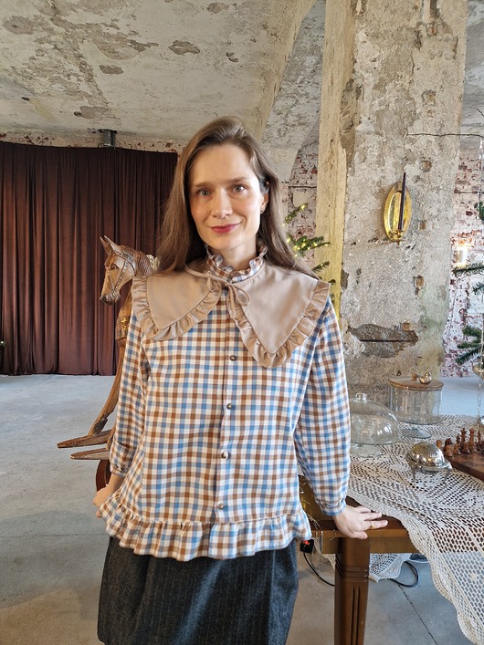 koszule damskie  Upcyklingowa koszula w kratę z dodatkowym kołnierzem -unikat 1/1