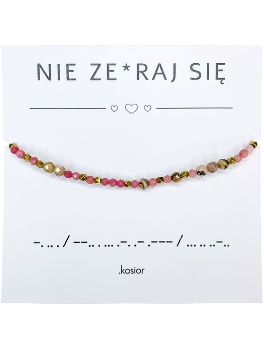 bransoletki na sznurku Bransoletka NIE ZESRAJ SIĘ - Rodonit, Rodochrozyt, Hematyt - Morse