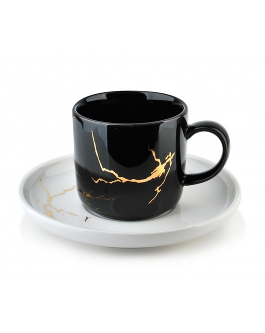 Filiżanka Porcelanowa ze Spodkiem Marble Czarna MIA home