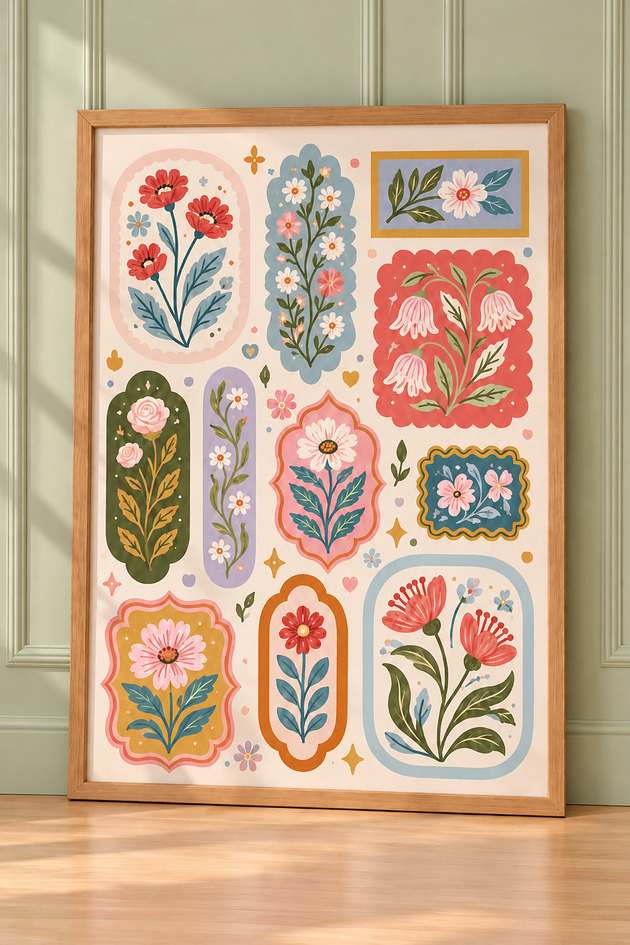grafiki i ilustracje Botaniczny patchwork. Plakat