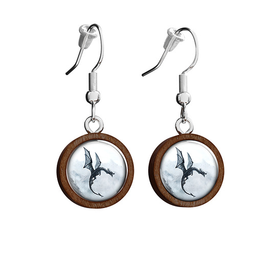 kolczyki drewniane Kolczyki drewniane - Czarny smok - wiszące