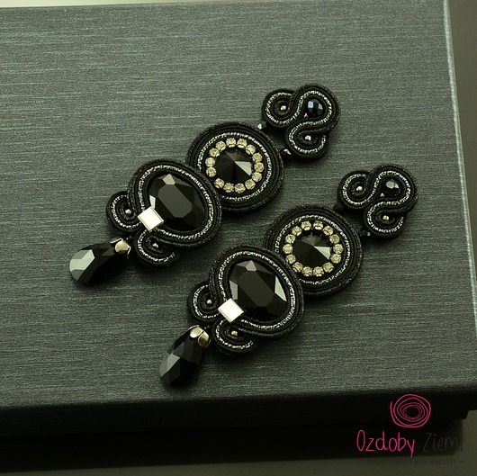 kolczyki soutache Czarno srebrne kolczyki sutasz