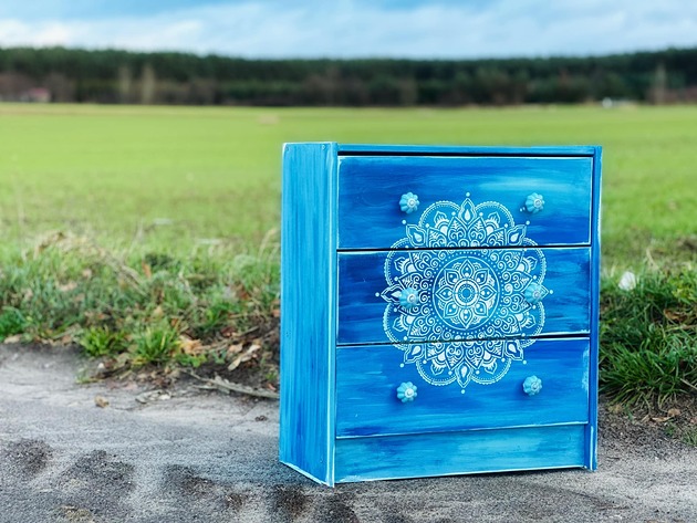 komody i szafki Komoda z mandalą, niebieska, ceramiczne gałkimożliwy inny kolor