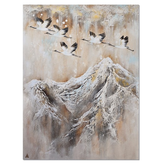 obrazy Żurawie 27 ptaki góry nowoczesny obraz do salonu ręcznie malowany