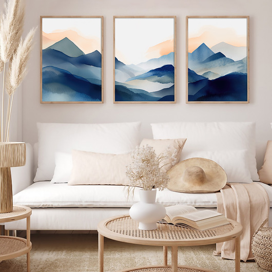 plakaty Plakat Tryptyk Mistyczne szczyty w akwareli