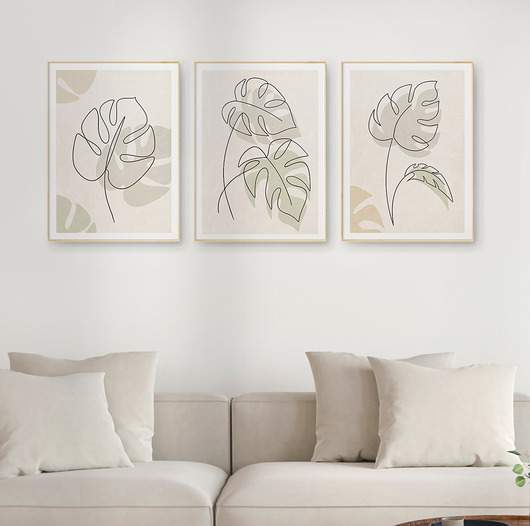 plakaty Zestaw 3 stylowych plakatów w stylu Boho, rośliny, monstera, line art.