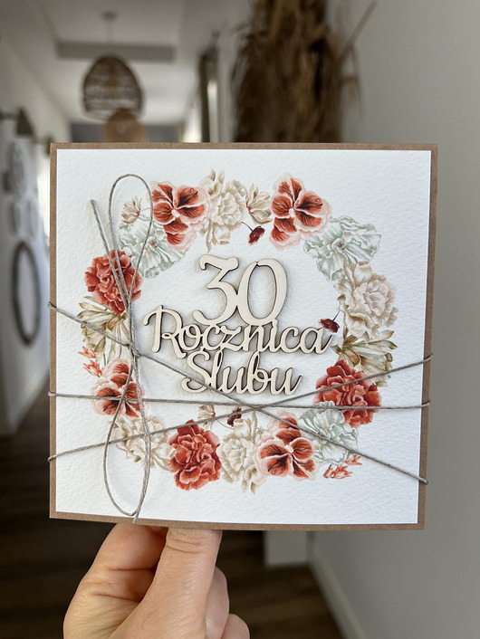 kartki scrapbooking Rustykalna kartka życzenia z okazji 30. rocznicy ślubu