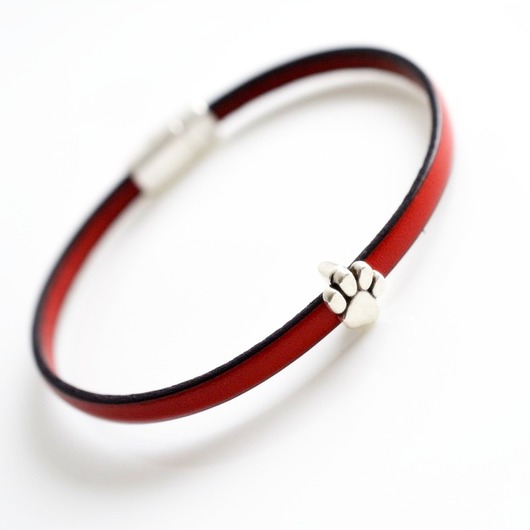 bransoletki skórzane Bransoletka czerwona skórzana łapki damska