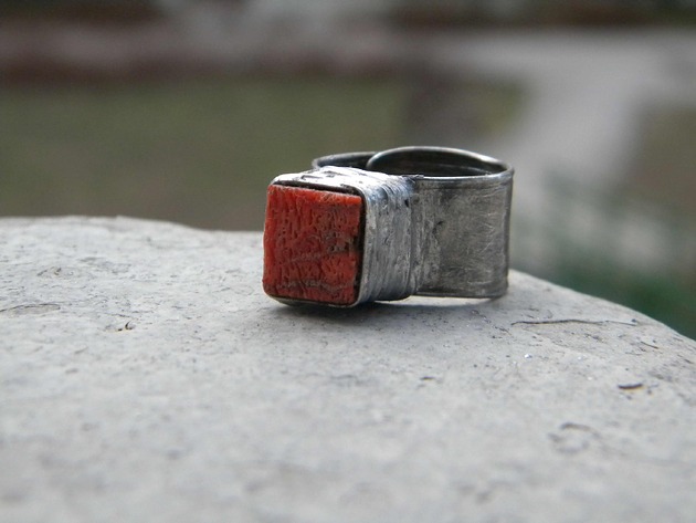 biżuteria męska Kostka - koral filipiński  - pierścionek
