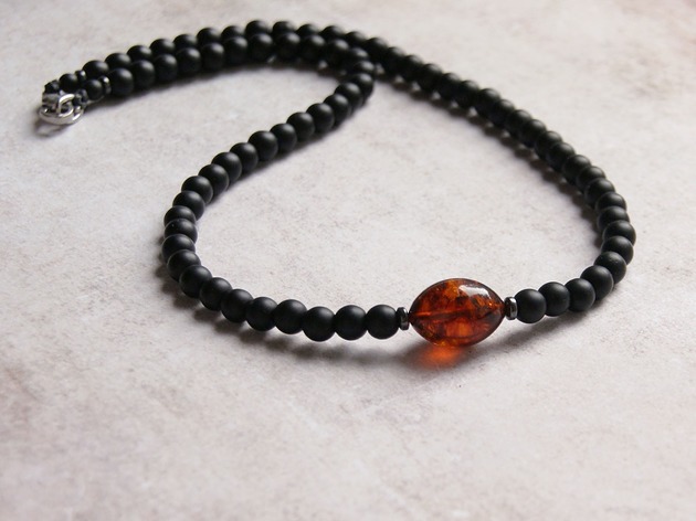 biżuteria męska Naszyjnik BURSZTYN, onyks mat