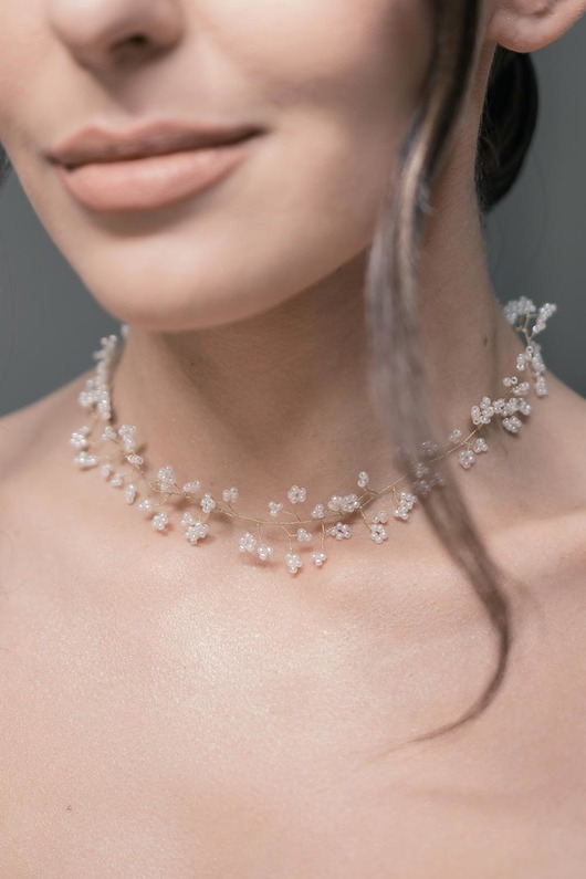 Biżuteria ślubna VENUS - delikatny choker ślubny z perełkami